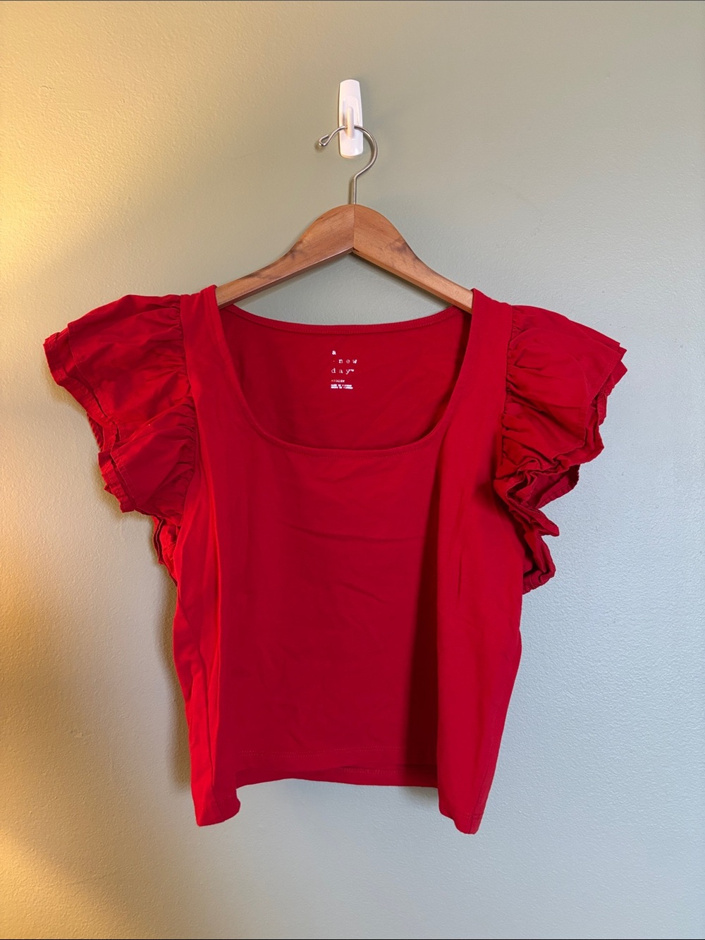 a new day Red Ruffle Sleeve Scoop Crop Top